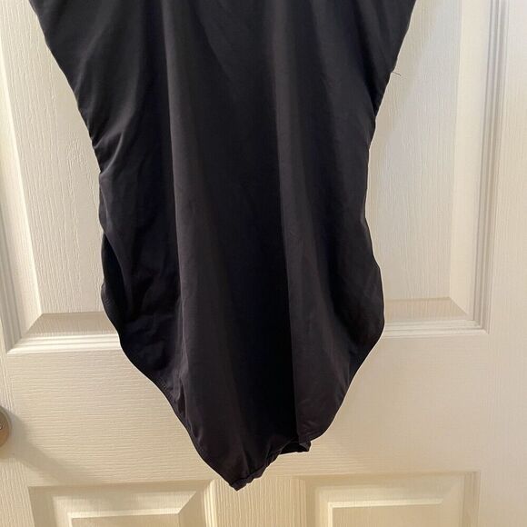 Lauren Ralph Lauren Black Ruffle One-Piece Swimsuit Beach Club Solids Size 14 - Picture 12 of 13